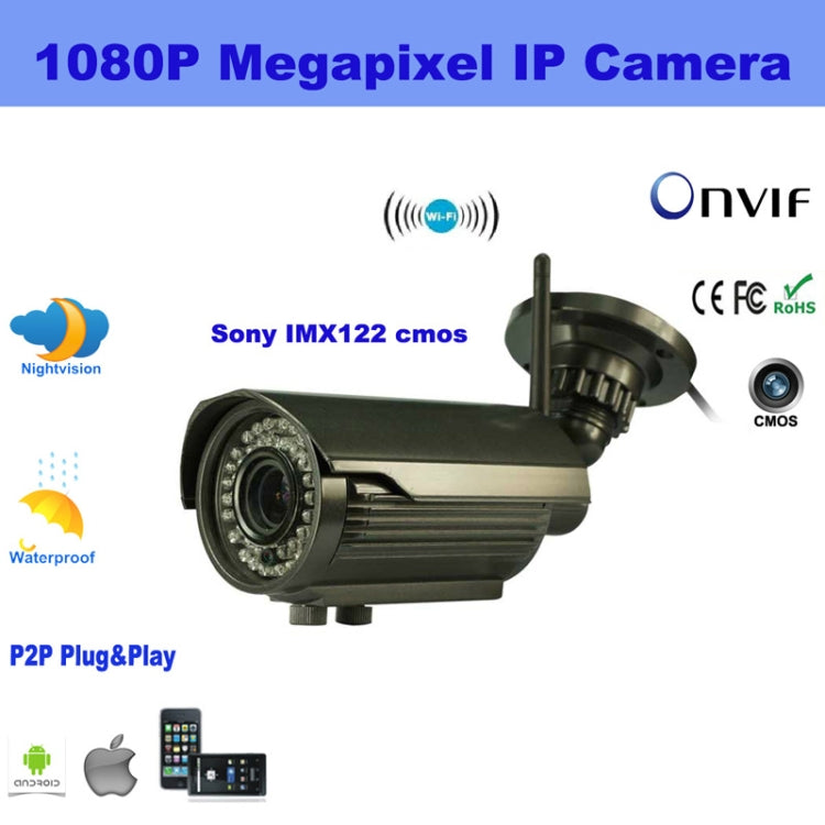 IPCC-B24L H.264 1080P Wireless Waterproof Network IR-Bullet Camera, 2.0 Megapixel 2.8-12mm Varifocal Lens, Motion Detection and 40m IR Night Vision