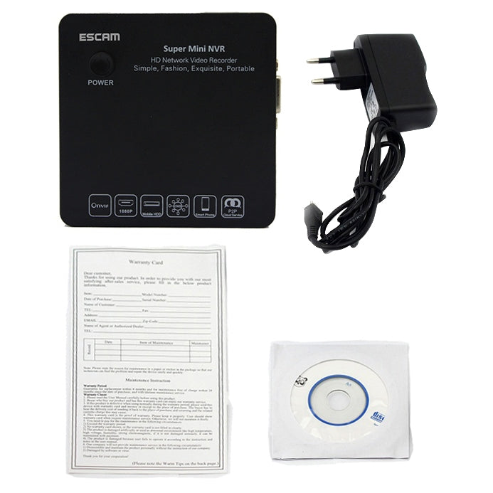 ESCAM K104 Onvif 4 Channel 1080P/960P/720P Mini Portable Video Recorder NVR(Black)