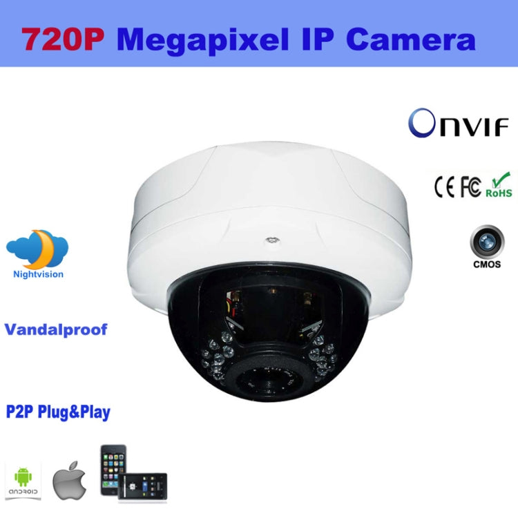 H.264 720P Network Vandal Proof IP Dome Camera, 1.0 Megapixel / P2P / IR Night Vision (IPCC-D12)(White)