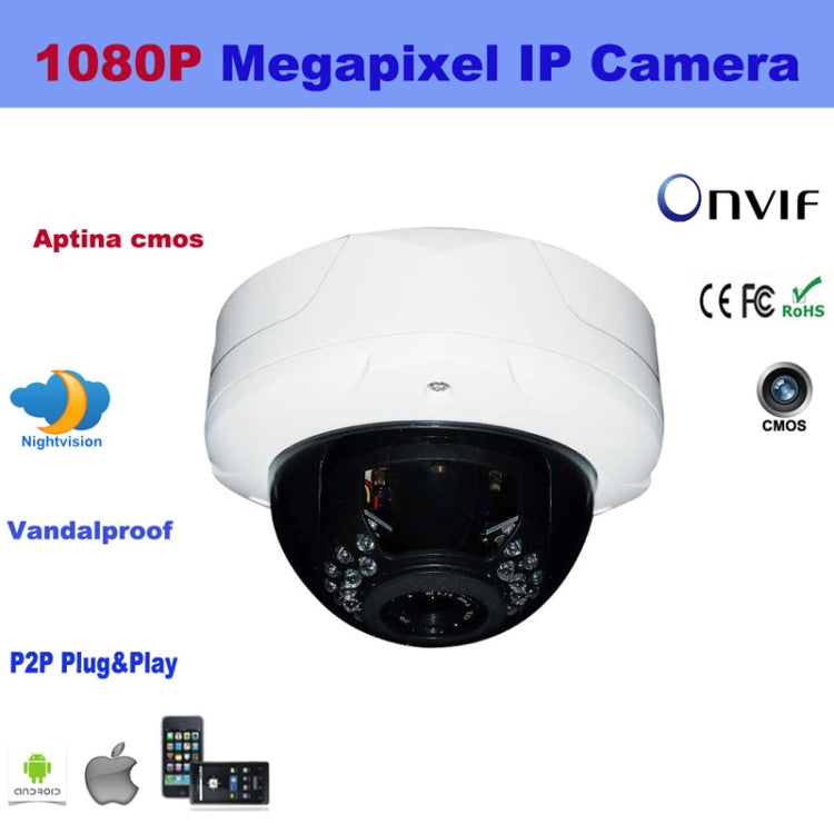 H.264 1080P Network Vandal Proof IP Dome Camera, 2.0 Megapixel / P2P / IR Night Vision (IPCC-D22)(White)