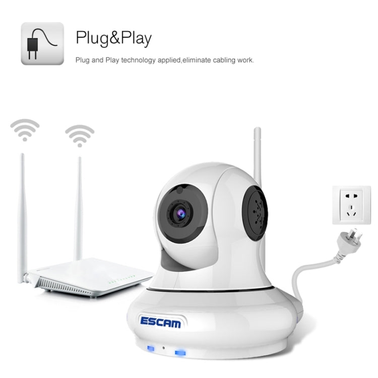 ESCAM QF500 HD 720P 1.0MP Pan / Tilt H.264 P2P 3.6mm WiFi IR-Dome Camera, Dual IR-CUT Filter, IR Distance: 10m