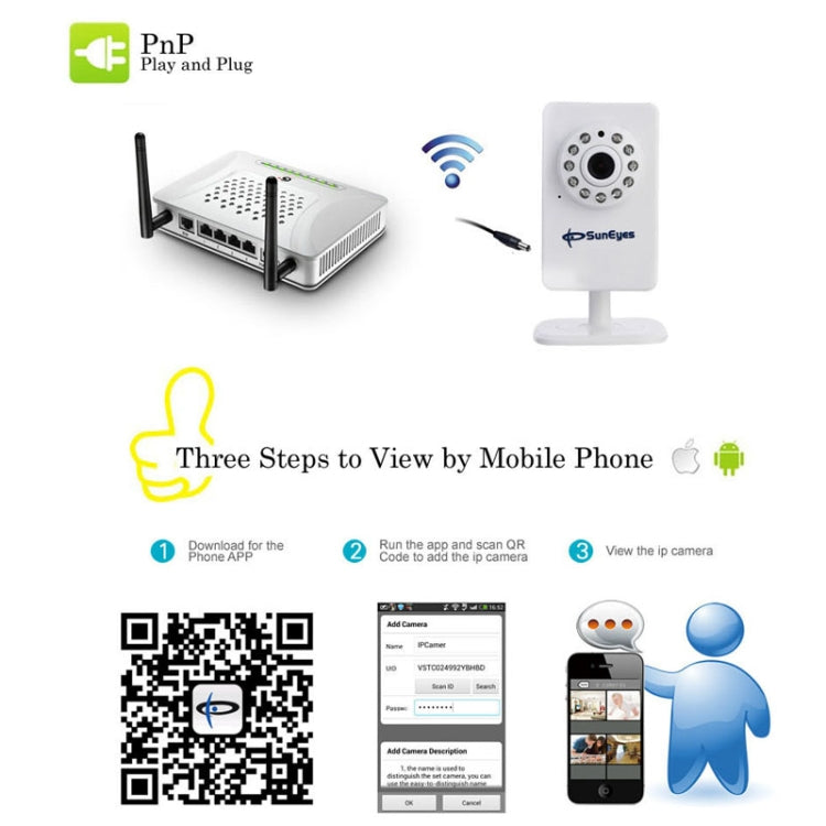 SunEyes T Series HD 720P 1.0 Megapixel Wireless Mini IP Camera, P2P Plug & Play, Support TF Card, SP-TM05WP