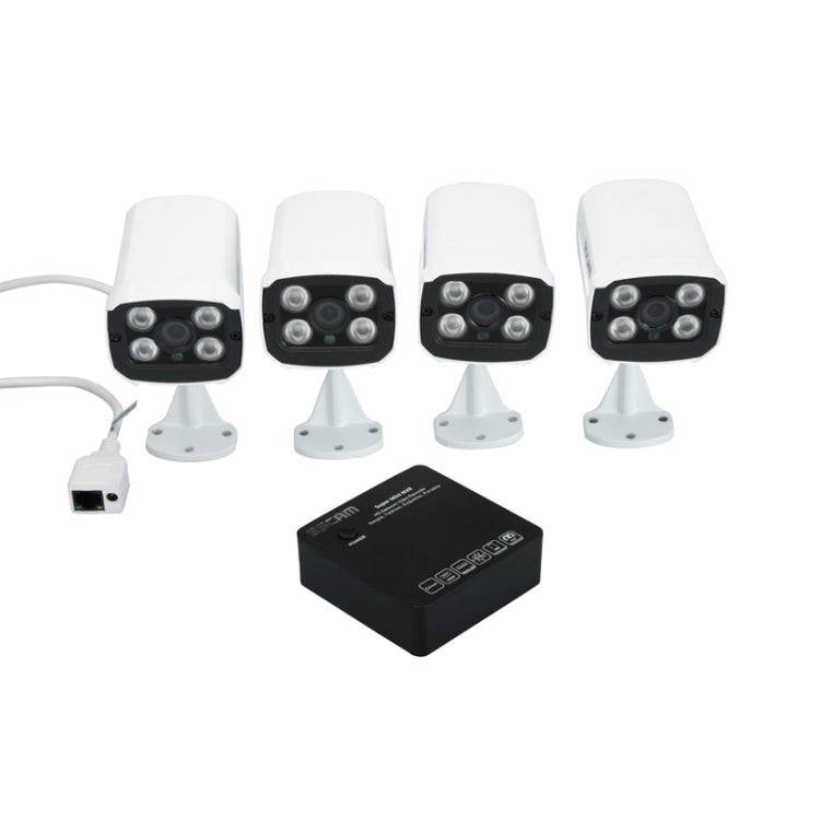 ESCAM K104 Onvif 4-Ch Mini Network Video Recorder NVR + QD300 HD 720P 1/4 inch 1.0 Megapixel Onvif Waterproof P2P IP Camera Kit(Black)