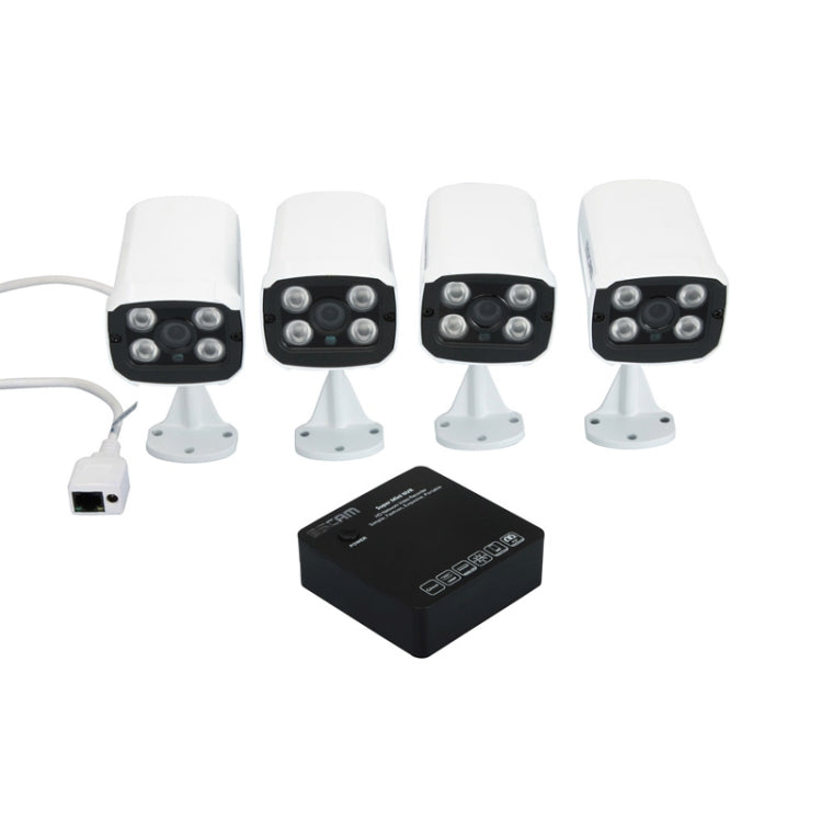 ESCAM K104 Onvif 4-Ch Mini Network Video Recorder NVR + QD300 HD 720P 1/4 inch 1.0 Megapixel Onvif Waterproof P2P IP Camera Kit(Black)