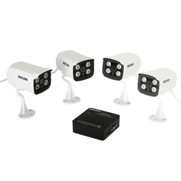 ESCAM K104 Onvif 4-Ch Mini Network Video Recorder NVR + QD300 HD 720P 1/4 inch 1.0 Megapixel Onvif Waterproof P2P IP Camera Kit(Black)