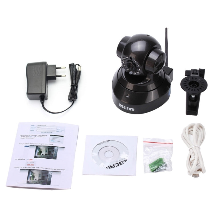 ESCAM Pearl QF100 720P 1.0 MP WIFI Pan / Tilt H.264 ONVIF 3.6mm IR-Dome Camera, Support TF Card(Black)