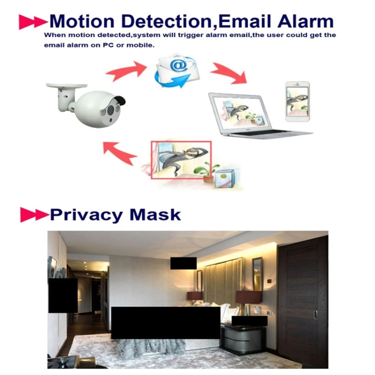 MY101 HD 720P P2P ONVIF Wired Infrared Waterproof Array IP Camera, 1 / 4 inch CMOS 1.0 Mega Pixels Lens, Motion Detection / Privacy Mask / IR-CUT
