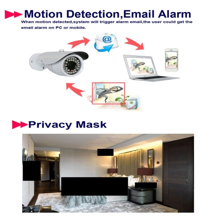 MY103 HD 720P P2P ONVIF Wired Waterproof Bullet IP Camera, 1 / 4 inch CMOS 1.0 Mega Pixels Lens, Motion Detection / Privacy Mask / IR-CUT