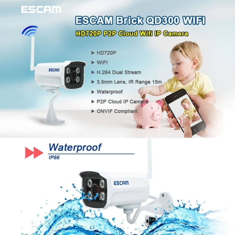 ESCAM Brick QD300 Mini HD 720P H.264 Dual Stream 1.0 Megapixel Network Wifi IR-Bullet Camera