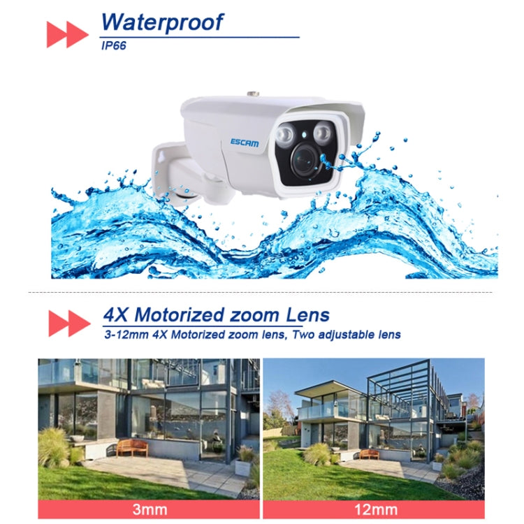 ESCAM Q1039 1080P H.264 ONVIF 3-12mm 4X Mouse Zoom IR-Bullet Camera, Support Mobile Detection