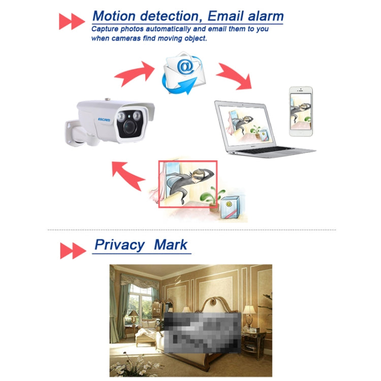 ESCAM Q1039 1080P H.264 ONVIF 3-12mm 4X Mouse Zoom IR-Bullet Camera, Support Mobile Detection