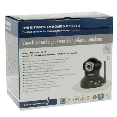 H.264 Wireless P/T Dome IP Camera, Support 2 Way Audio, WIFI and Motion Detection, IR Night Vision Function, Built-in Microphone