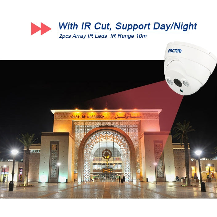 ESCAM ET Style H.264 HD 720P Dual Stream Day / Night IP66 Waterproof P2P Cloud IP IR Dome Camera, 70 Degree Wide-angle Fixed Lens, 1.0 Mega Pixels 3.6mm Fixed Focal Lens, Motion Detection / Privacy Mask / Night Vision, Built in IR-Cut (QD530)