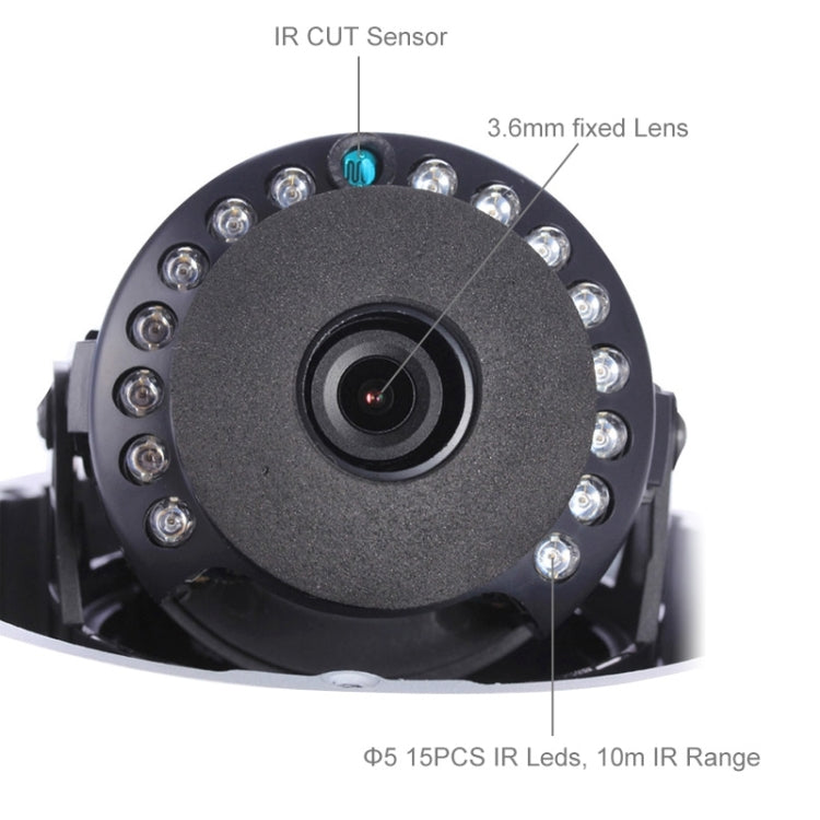 ESCAM Q645R 720P H.264 ONVIF 3.6mm IR-Dome Waterproof Camera, Support Mobile Detection