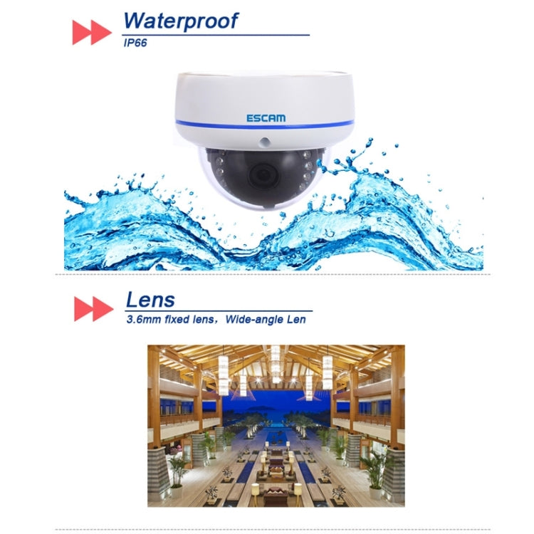 ESCAM Q645R 720P H.264 ONVIF 3.6mm IR-Dome Waterproof Camera, Support Mobile Detection