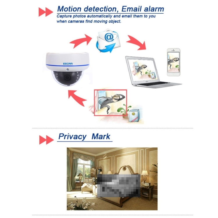ESCAM Q645R 720P H.264 ONVIF 3.6mm IR-Dome Waterproof Camera, Support Mobile Detection