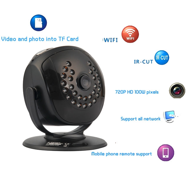Wireless Infrared IP Camera with WiFi, 1.3 Mega Pixels, Support TF Card, Motion Detection and Night Vision, 120 Degree View Angle Lens