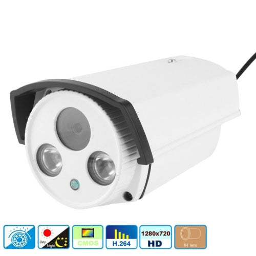 H.264 Wired Array LED Infrared 720P Bullet IP Camera, 1.0 Mega Pixels 6mm Fixed Focal Lens, Motion Detection / Privacy Mask and 30m IR Night Vision, Compliant to Onvif 2.1 (With CE & Rohs Certificate)