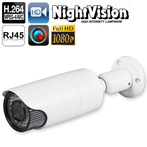 H.264 Wired LED Infrared 1080P IP Camera, 2.0 Mega Pixels APTINA CMOS Sensor 2.8-12mm Vari-Focal Lens, Motion Detection / Privacy Mask and 10-15m IR Night Vision, Built in IR-Cut / Title OSD(White)