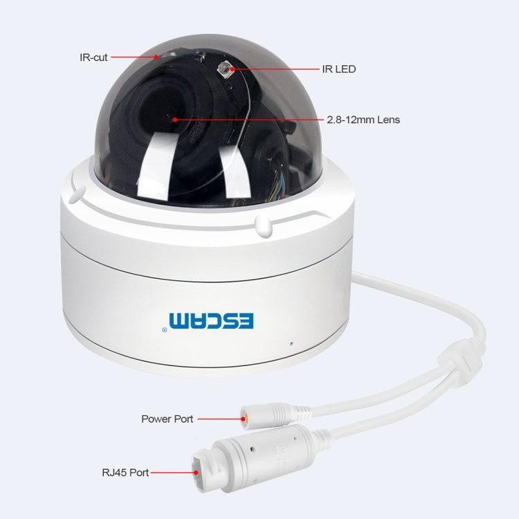 ESCAM PVR002 2MP HD 1080P PTZ 4X Zoom 2.8-12mm Lens Waterproof POE Dome IP Camera, Night Vision, Motion Detection