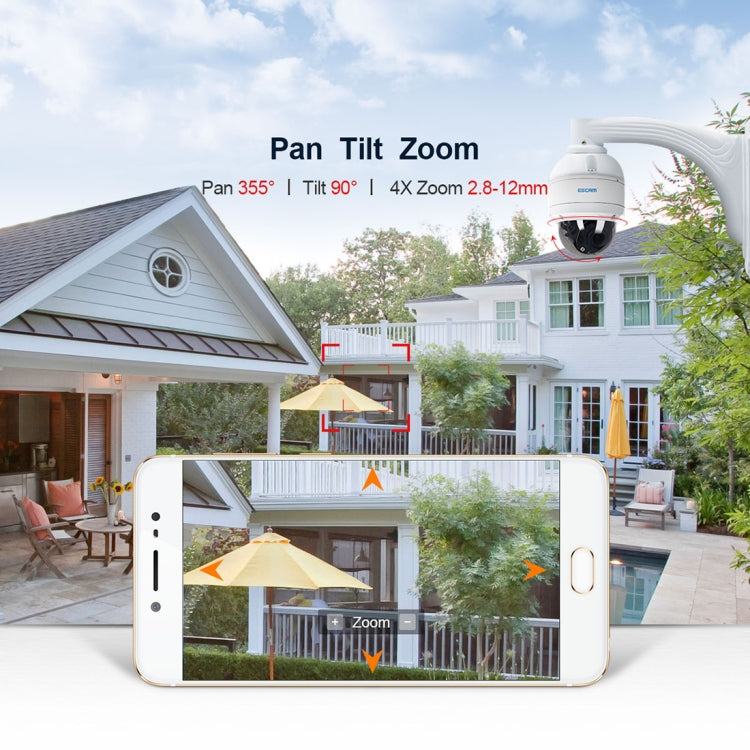 ESCAM PVR002 2MP HD 1080P PTZ 4X Zoom 2.8-12mm Lens Waterproof POE Dome IP Camera, Night Vision, Motion Detection