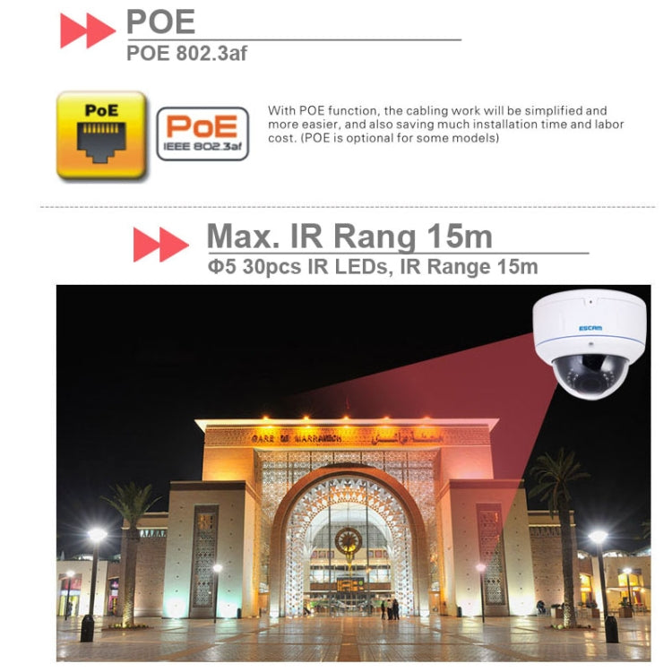 ESCAM HD3500V TI 1080P POE H.264 ONVIF 2.8-12mm 4X Zoom IR-Dome Waterproof Camera(White)