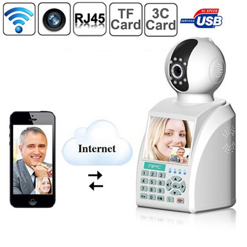 4 in 1 Wireless P2P Network Phone Camera with 3C Smart Card (Video Phone + IP Camera + Recorder + Alarm), 3.5 inch Screen, 0.3 Mega Pixels CMOS, Support Motion Detection & IR LED Light(White)