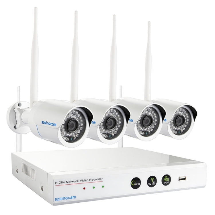szsinocam SN-NVK-8004W10 4Ch HD 720P P2P 1.0 Mega Pixel Wireless Cloud IP Camera NVR Kit, Support Video Push Alarm & ONVIF, IR Distance: 30m