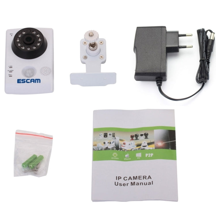 ESCAM QF502 HD 720P ONVIF 1.0MP H.264 P2P 2.8mm WiFi PIR Alarm Camera, Dual IR-CUT Filter, IR Distance: 10m