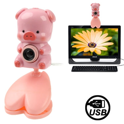 USB 2.0 Cartoon Pink Pig Style 0.48 Mega Pixels Driverless PC Camera / Webcam, Cable Length: 1.2m