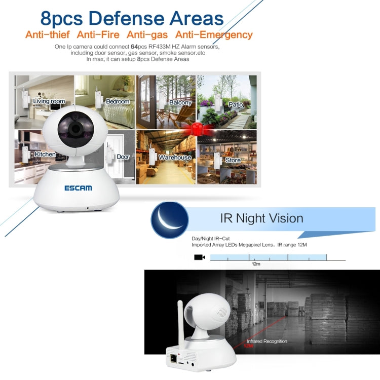 ESCAM Super Egg QF550 HD 720P Alarm WiFi IP Camera, 1 / 4 inch CMOS 1.0MP, Support Motion Detection / IR-CUT, IR Distance: 12m(White)