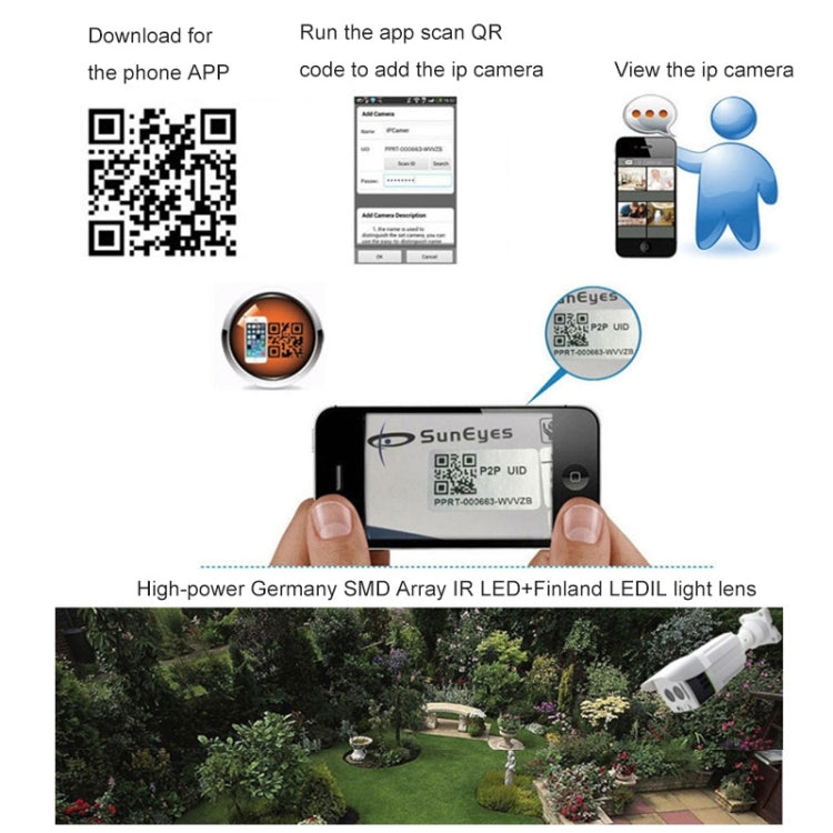 SunEyes SP-P701EWPT 1280x720P HD Pan/Tilt Waterproof IP Camera Wireless P2P Outdoor with TF/Micro SD Card Slot(White)