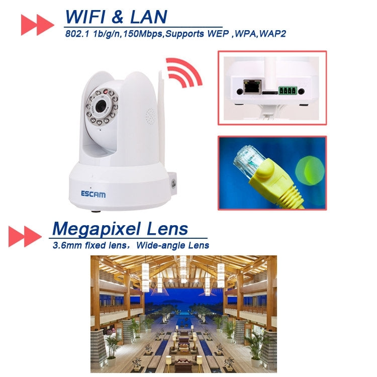 Escam Cat QF300 H.264 HD 720P Wireless Infrared Dome IP Camera, Support Onvif/ WPS Encryption
