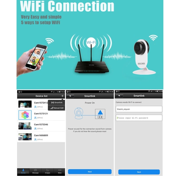 ESCAM Ant QF605 HD 720P ONVIF H.264 Dual-stream P2P 1.0MP 3.6mm Lens WiFi PIR Alarm Camera, Support Motion Detection / Dual IR-CUT Filter, IR Distance: 10m(White)