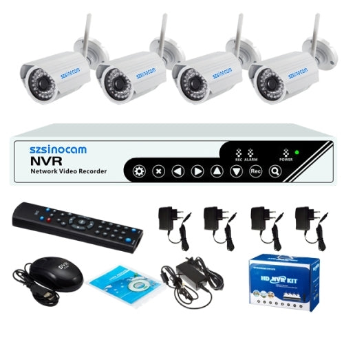 szsinocam SN-6004E 4 x HD 720P P2P 1.0 Mega Pixel Wireless Cloud IP Camera + 4Ch NVR Kit, with Video Push Alarm, Supports ONVIF, IR Distance: 20m