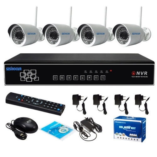 szsinocam SN-NVK1304 4 x HD 960P P2P 1.3 Mega Pixel Wireless Cloud IP Camera + 4Ch NVR Kit, with Video Push Alarm, Supports ONVIF, IR Distance: 20m
