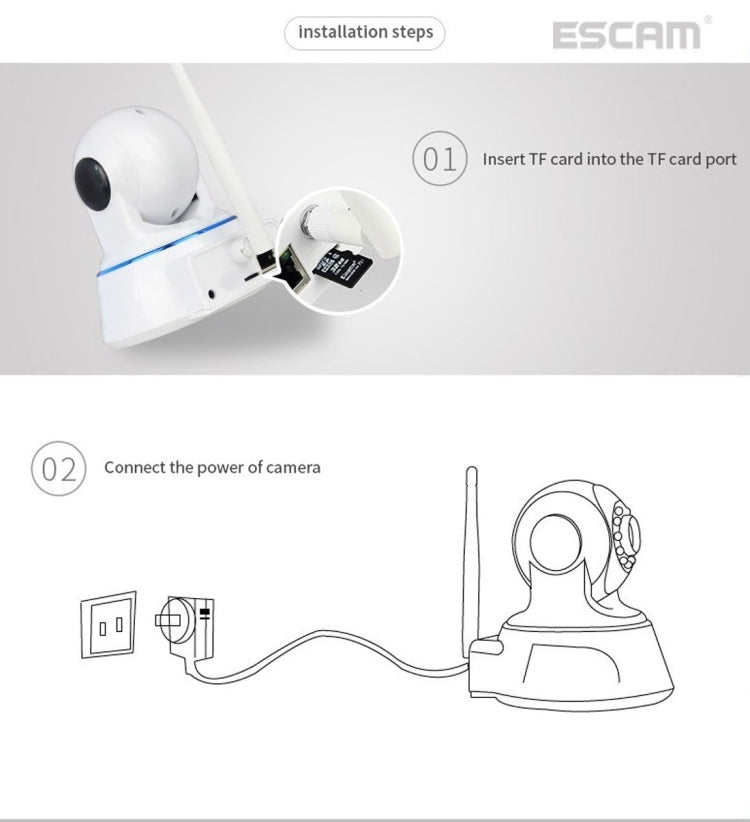 ESCAM QF002 720P 1/4 inch Dual IR-CUT 1.0MP PTZ WiFi IP Camera, Support Night Vision / Motion Detection, IR Distance: 10m