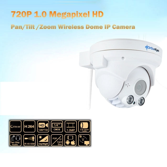 SP-P1802SWPTZ SunEyes Series 1080P ONVIF Pan/Tilt/Zoom Wifi Wireless Dome IP Camera, 2.0 Mega Pixels Lens, Support Night Vision & Two Way Audio Port Array IR