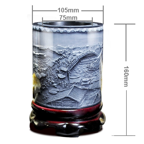 Crystal Resin Material Embossed Ornaments Drum Shape Rotation Pen Holder