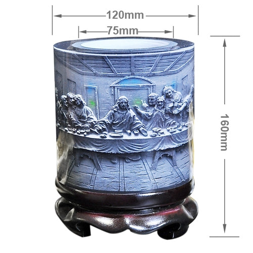 Crystal Resin Material Jesus Savior Embossed Pattern Ornaments Drum Shape Rotation Pen Holder