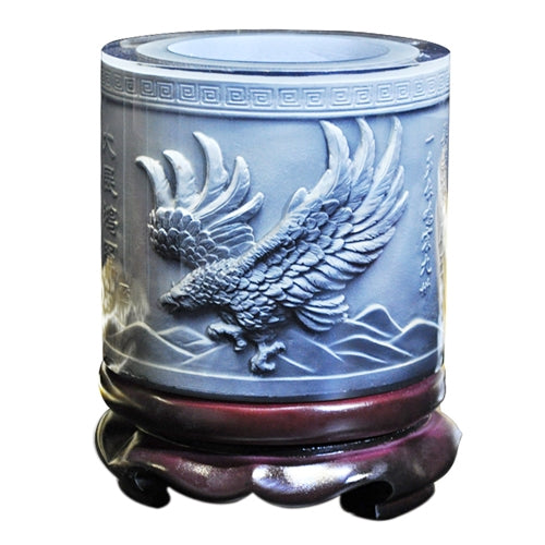 Crystal Resin Material Eagle Wings Embossed Pattern Ornaments Drum Shape Rotation Pen Holder