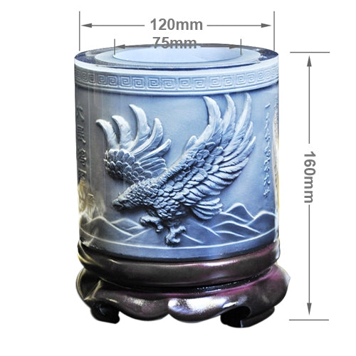 Crystal Resin Material Eagle Wings Embossed Pattern Ornaments Drum Shape Rotation Pen Holder