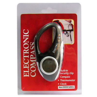 Travel Electronic Compass Thermometer Clock LCD Clip on
