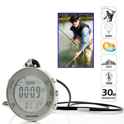 Professional 30m Waterproof Digital Pocket Fishing Barometer with Weather Forecast / Storm Alarm(Silver)
