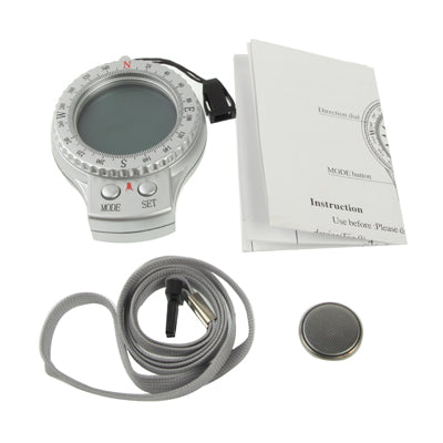 4 in 1 (Digital Compass / Clock / Thermometer / Stopwatch) Portable Compass(Silver)
