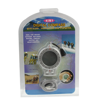 4 in 1 (Digital Compass / Clock / Thermometer / Stopwatch) Portable Compass(Silver)