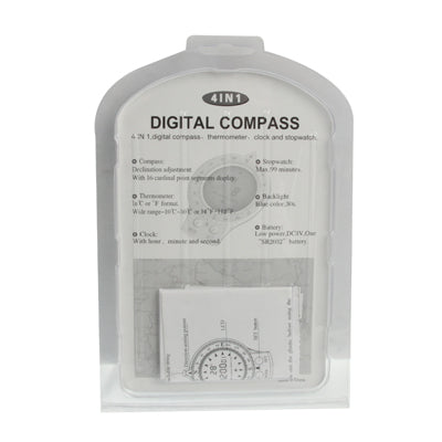 4 in 1 (Digital Compass / Clock / Thermometer / Stopwatch) Portable Compass(Silver)