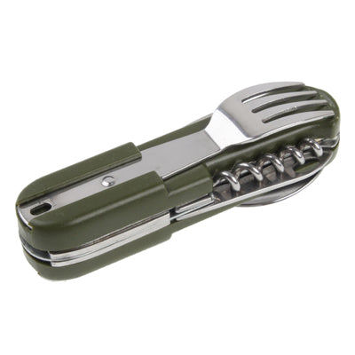 Outdoor Stainless Steel Multi-Function Tools (Spoons, Forks, Serrated Knife, LED Light)