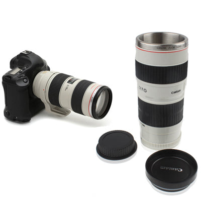 Unique Plastic Simulation Dummy Zoom Lens (EF70-200mm G/ 4 USM) Coffee Cup Mug, Stainless steel liner(White)