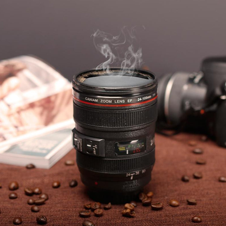 Unique Simulation Dummy Zoom Lens(EF24-105mm G/ 4 USM) Coffee Cup Mug, Stainless steel liner(Black)